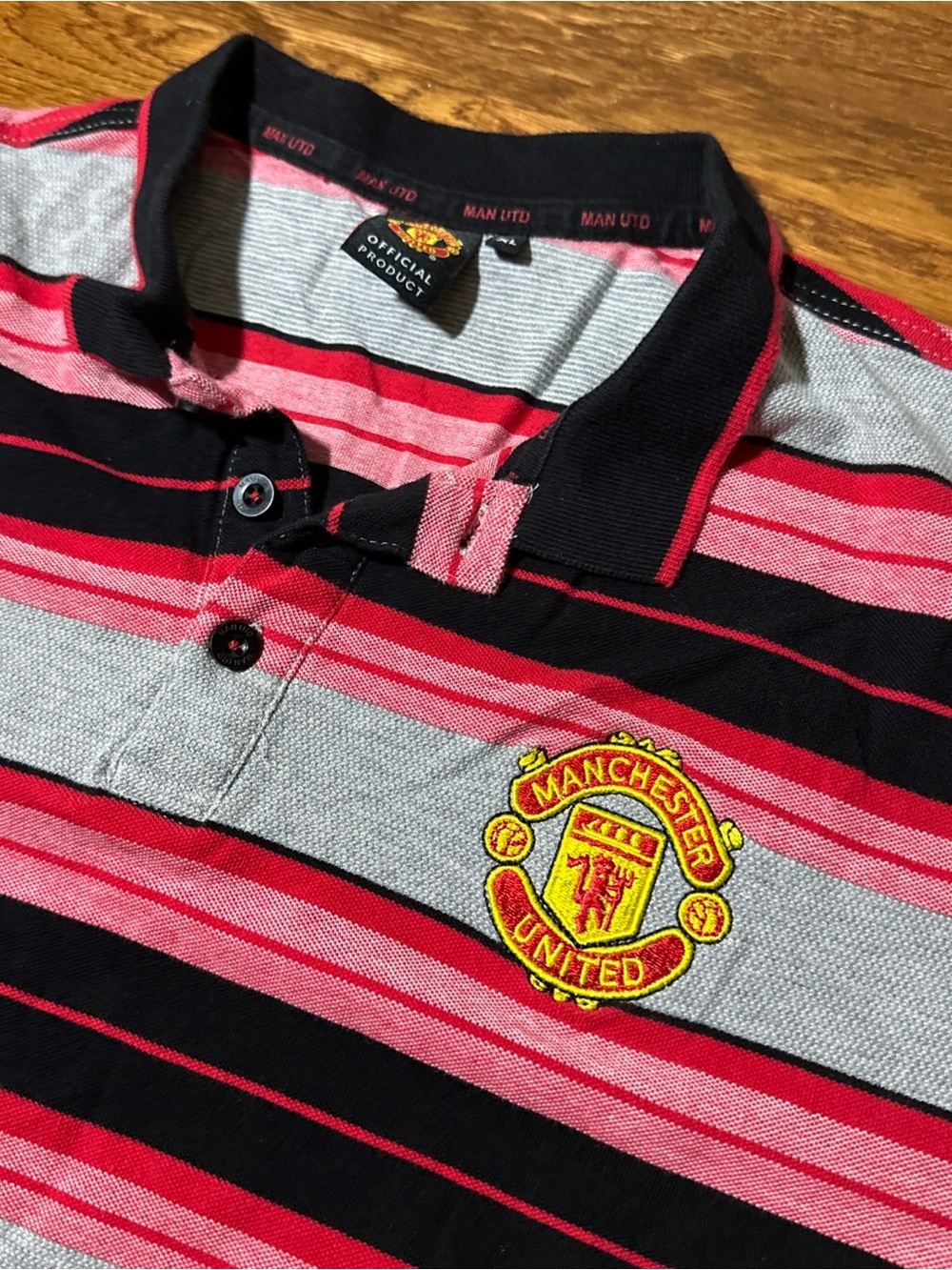Manchester United Official Merchandise Polo Shirt Grey Striped XL Mens